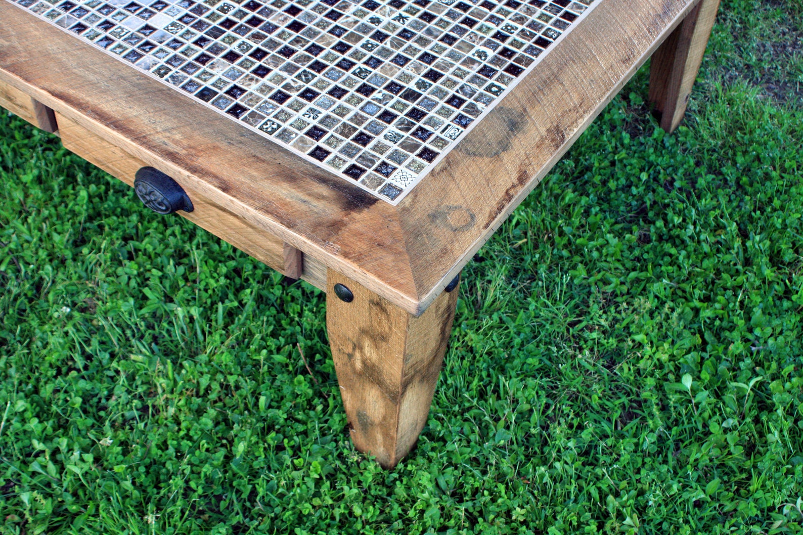 Very Large Coffee Table With Drawers. Rustic Mosaic Tile Etsy
