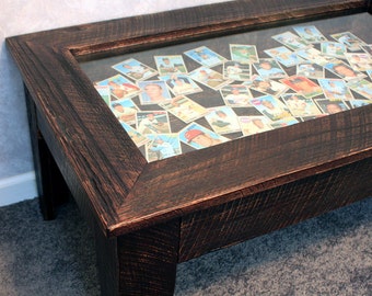 Brown Display Coffee Table. Rustic Shadowbox Table. Rustic Display Coffee Table. Keepsake Table. 40"l x 24"w x 18"t. Dark Brown Finish