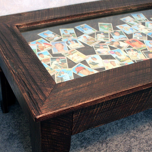 Brown Display Coffee Table. Rustic Shadowbox Table. Rustic Display Coffee Table. Keepsake Table. 40"l x 24"w x 18"t. Dark Brown Finish