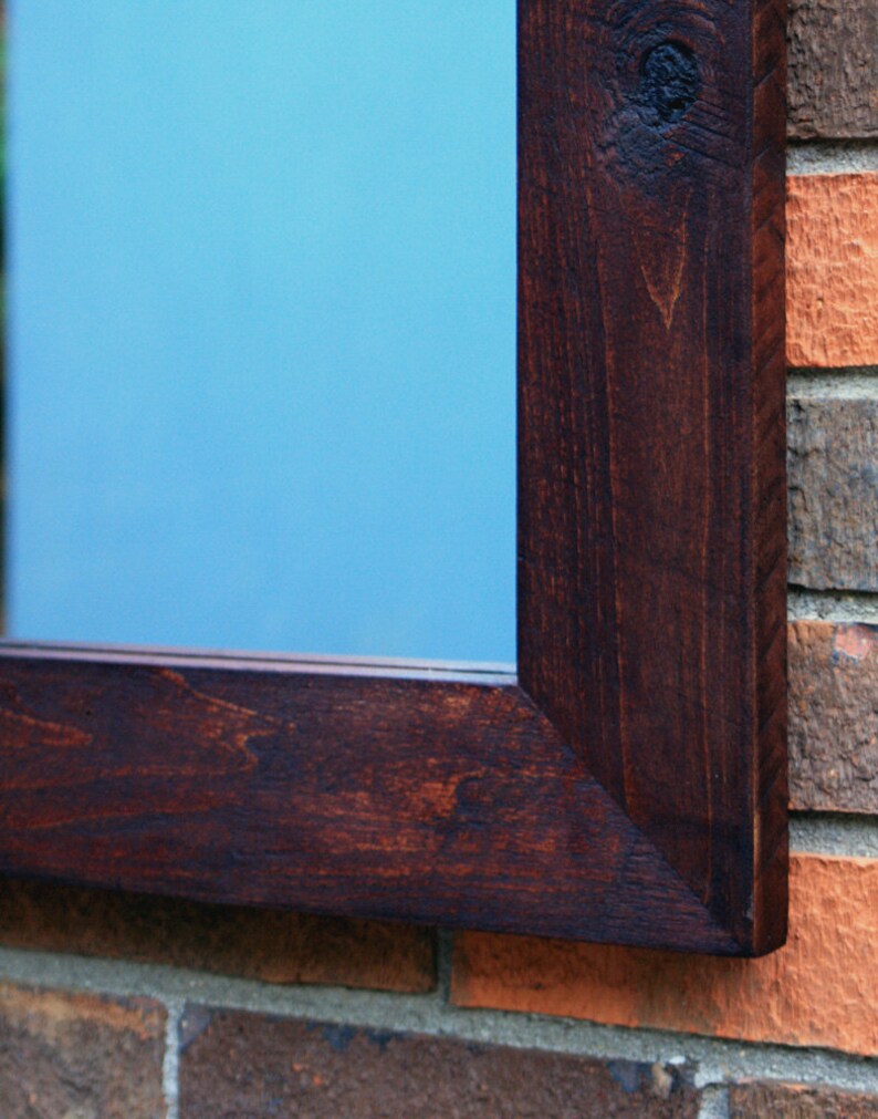 Narrow Width Framed Mirror. Horizontal Wall Mirror. Reclaimed Wood Framed Mirror. Barnwood Mirror. 16 x 65. Dark Chocolate Brown Finish. Bild 3