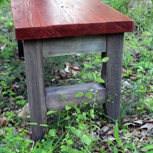 Bench. Dining Table Bench. Entryway Bench. Red Bench. Mud Room Bench. 2 Seater Bench. 16w x 40l x 18t. Three Tone Finish. Clear Coat. image 4