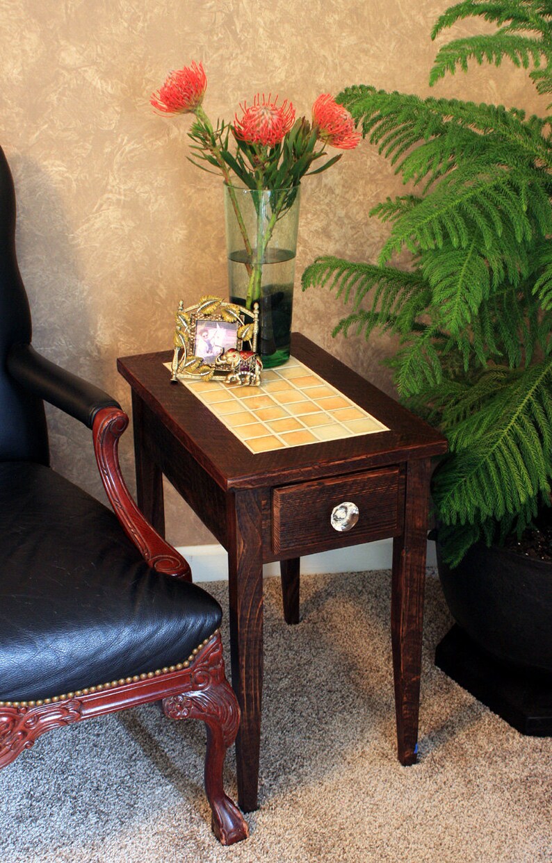 Side Table W/ Drawer. Reclaimed Wood End Table. Cream Colored Etsy