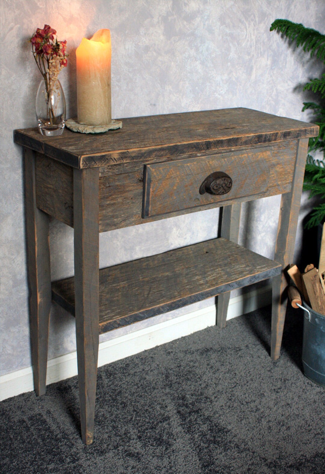 Small Entry Table. Gray Wood Sofa Table. Gray Reclaimed Wood Console