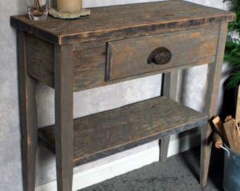 Small Entry Table. Gray Wood Sofa Table. Gray Reclaimed Wood Console Table. Small Hallway Table. 30 w x 12 d x 30t. Natural Finish.