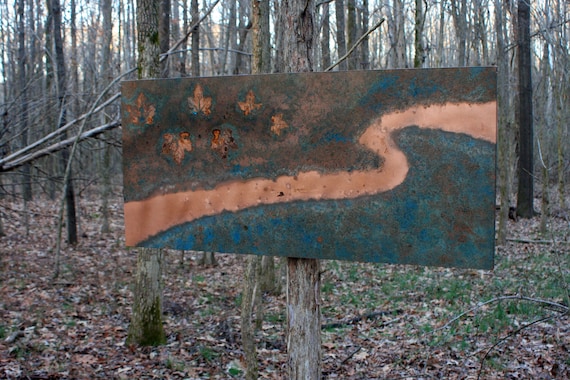 Copper Abstract Art.  Copper Wall Art.  Natural Copper Artwork. Image Series - "Lazy River".  21-1/2" W x 47" L.  Clear Coat Finish