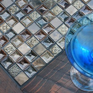 Round Coffee Table. Dark Brown Circular Coffee Table. Tile Mosaic Round Table. Roman Ruins Mosaic. 38diameter x 17t. Dark Brown Finish image 2