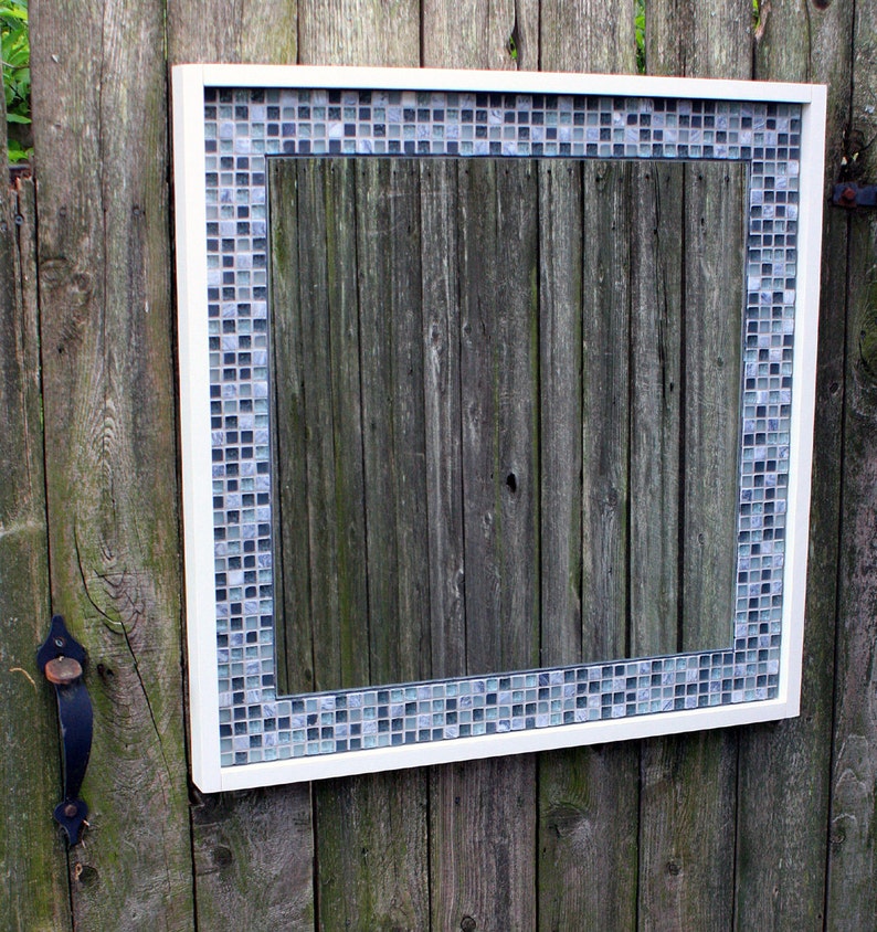 Glass Mosaic Tile Framed Mirror White Sea Breeze 30 X Glossy Finish