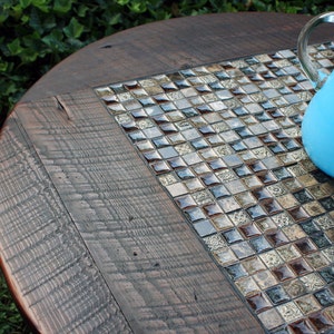 Round Coffee Table. Dark Brown Circular Coffee Table. Tile Mosaic Round Table. Roman Ruins Mosaic. 38diameter x 17t. Dark Brown Finish image 5