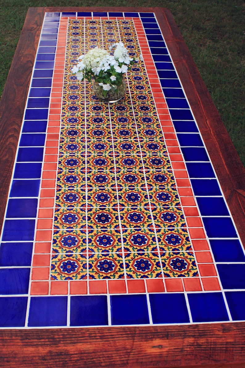 Talavera Tile Dining Table. Very Large Dining Table. Mexican Tile Dining Table. 114 L x 41 W x 30 T. Brazilian Rosewood Sierra Finish. image 2