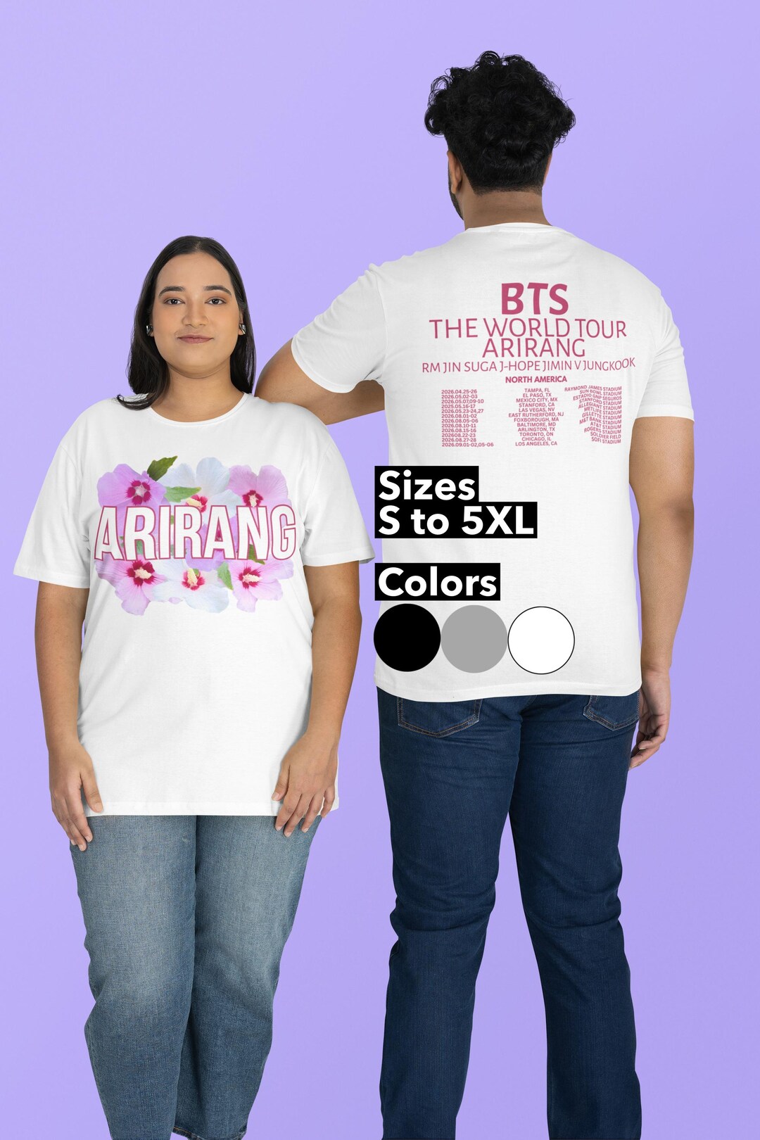 BTS ARIRANG Tee Seven Flowers | 2- Sided World Tour Shirt, S - 5XL
