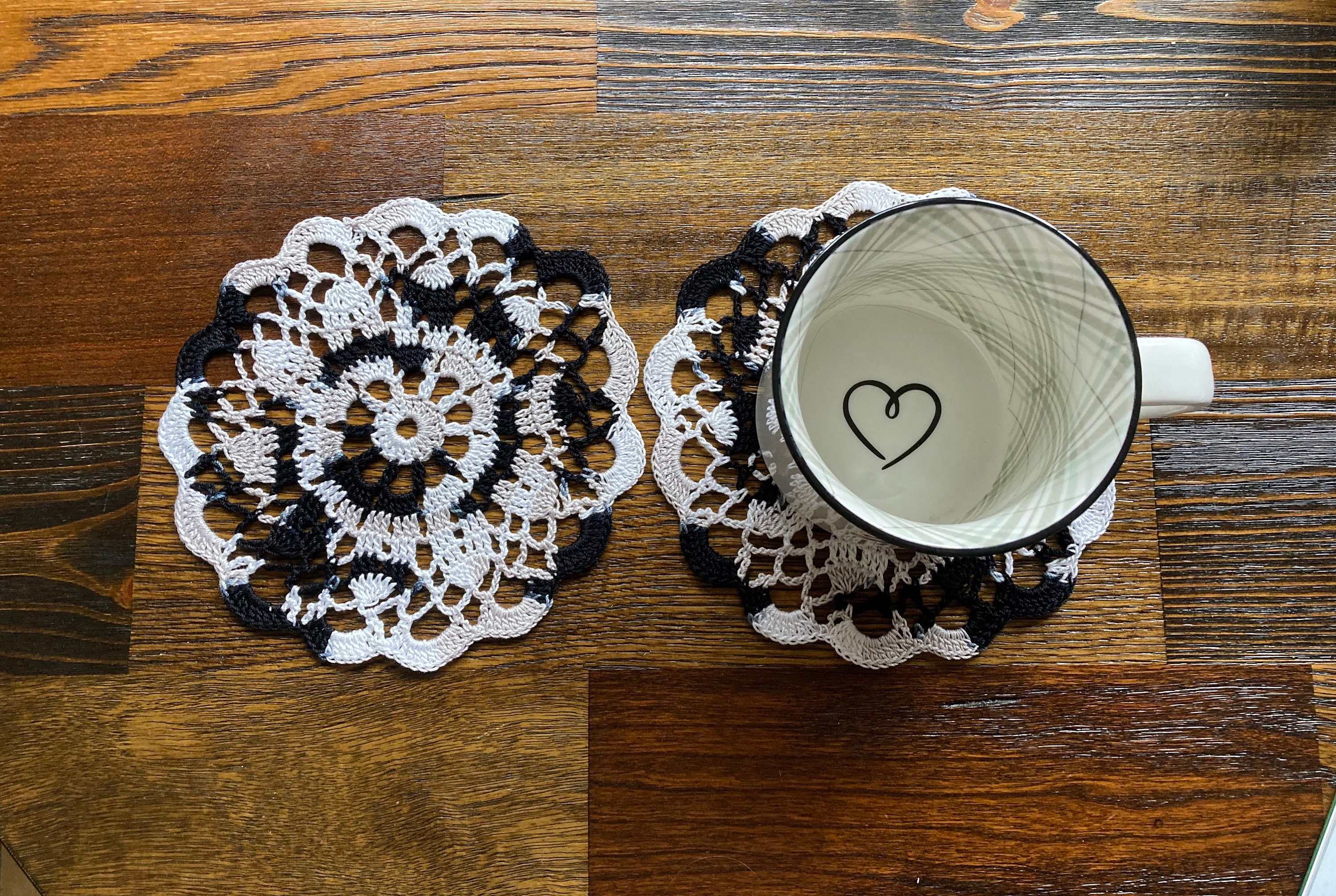 35 Beautiful and Stylish Monochrome Crochet Patterns 10 Set of 2 shades of black grey white colored 6 inch doily