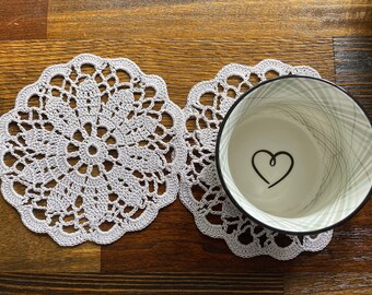 set of 2 pale grey colored 6 inch doilies or coasters Handmade crocheted for wedding home decor glass mat