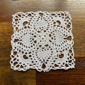 Hand crocheted Square Doily 6 inches diameter in white for  bridal shower wedding Lace Victorian coaster