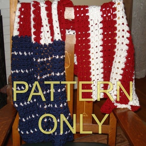 PATTERN for American Patriotic Flag Shawl or wrap Crochet handmade