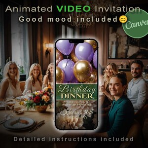 Birthday invitation for girls Green. Invitation with editable text and images, designed for self-customization. Animated video integration