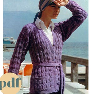 Vintage-Muster mit Zopfmuster, Cardigan mit Gürtel (PDF-Muster)