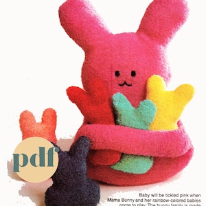 Bunny Plush Pattern, Stuffed Animal Sewing Pattern Download, Vintage Pattern PDF for Rabbit & Babies Soft Toy, Stuffed Easter Bunny to Make