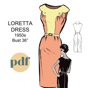 Patrón de costura vintage en formato PDF para vestido con parte delantera festoneada, tamaño A4/carta para imprimir en casa, tamaño A0 para copistería y archivos para proyector - Descarga digital en formato PDF