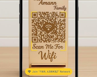 Custom Family WiFi Sign with QR Code | Laser Engraved Wood Home Network Sign | Guest Friendly Password Display | Housewarming Gift Idea