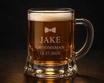 Personalized 2 oz Mini Beer Mug Shot Glass, Engraved Groomsman Gift, Bachelor Party Favor