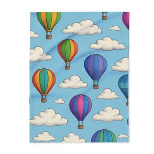 Colorful Hot Air Balloon Fleece Blanket, Cozy Throw for Kids, Room Decor, Gift Idea for Birthdays, Easter, Spring Celebrations