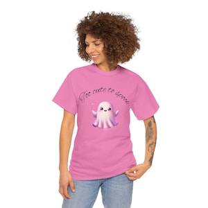 Cute pink Ghost Tee, Unisex Heavy Cotton Tee, Gift for Kids, Fun Halloween Shirt, Cute Ghost Design, Casual Everyday Wear, too cute to spook
