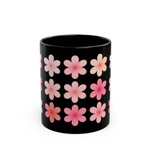 Floral Black Coffee Mug: Glossy Ceramic, Spring Decor - 11oz/15oz