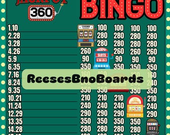 360 WTA Slots Bingo Board