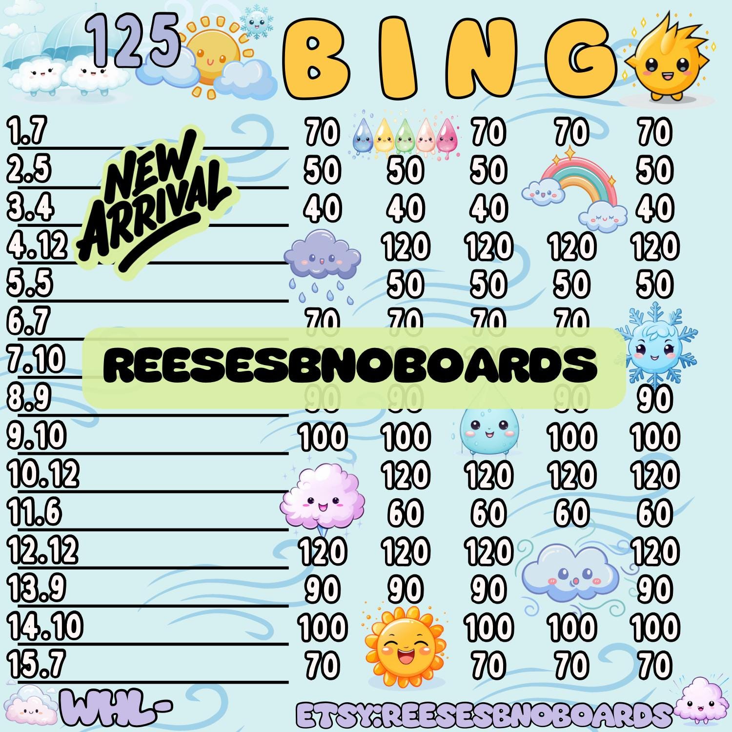 125 WTA Bingo Board - Etsy