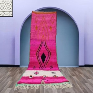 AMAZING PINK RUNNER, Pink Beni Ourain Runner, Boujaad Wool Runner, Custom Moroccan Runner, Hallway Runner, Washable Wool Runner