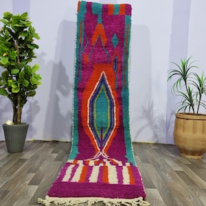 Handmade Moroccan Runner 2x10, Amazing Boujaad Runner, Moroccan Boujaad Runner, Geometric Custom Runner, Colorful Berber Runner
