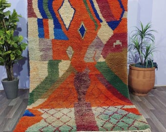 幾何学模様　モロッコ　ウールラグ オレンジ系 幾何学模様 モロッコ ウールラグ オレンジ系｜モロッコウールラグ