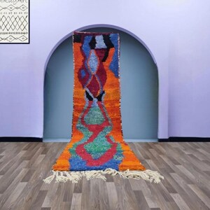 Handmade Moroccan Runner 2x12, Colorful Boujaad Runner, Geometric Custom Runner, Amazing Berber Runner, Authentic Moroccan Runner