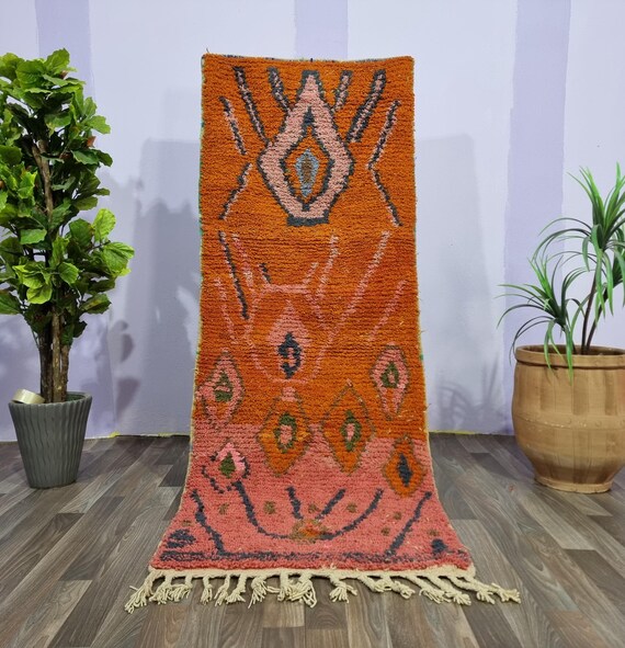 幾何学模様の多色ラグ モロッコ 手織り ランナーラグ 幾何学模様の多色ラグ モロッコ 手織り ランナーラグ