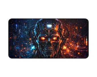 Alfombrilla de escritorio con diseño de calavera cyberpunk: Alfombrilla de juego de neopreno (30,5 x 45,7 cm, 30,5 x 55,9 cm, 81,3 x 40,6 cm)