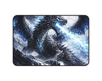 Alfombrilla de escritorio/alfombrilla para ratón de juego con diseño de dragón aliento de hielo y arte fantástico de dragones.