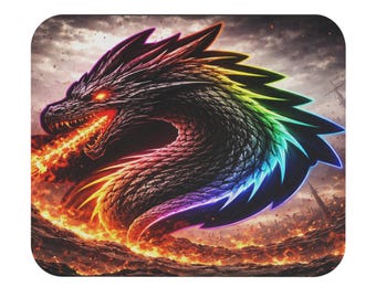 Alfombrilla de ratón con diseño de dragón arcoíris de fuego / Alfombrilla de escritorio para juegos de fantasía