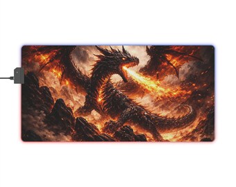 Alfombrilla de ratón para juegos con diseño de dragón que escupe fuego y luces LED / Alfombrilla de escritorio RGB