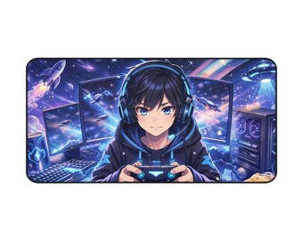 Alfombrilla de escritorio/configuración de juego de Anime Gamer Boy, mando de Space Galaxy