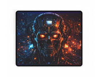Alfombrilla de escritorio con calavera cyberpunk: alfombrilla de juego con cabeza de robot futurista