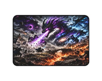 Alfombrilla de escritorio con diseño de batalla de dragones de fantasía, alfombrilla de ratón para juegos de neopreno (30,5 x 45,7 cm)