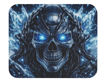 Alfombrilla de ratón rectangular con diseño de calavera azul brillante / Alfombrilla para escritorio de juegos