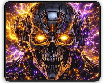 Alfombrilla de ratón para juegos con calavera cyberpunk, alfombrilla de escritorio RGB eléctrica, accesorio grande para configuración de jugador.