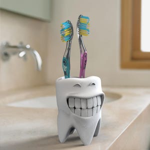 Lustiger Zahnbürstenhalter 3D | Digitale STL-Datei 3D gedruckt Dekor, Bad-Accessoires