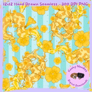 Floral Snake Reptile Yellow Jessamine Ball Python Seamless Pattern for Commercial Use Hand Drawn 300 DPI - Blue