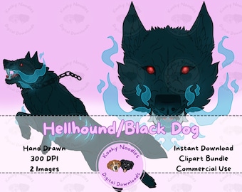 Hellhound Clipart, PNG cryptid chien noir (usage commercial, téléchargement numérique)