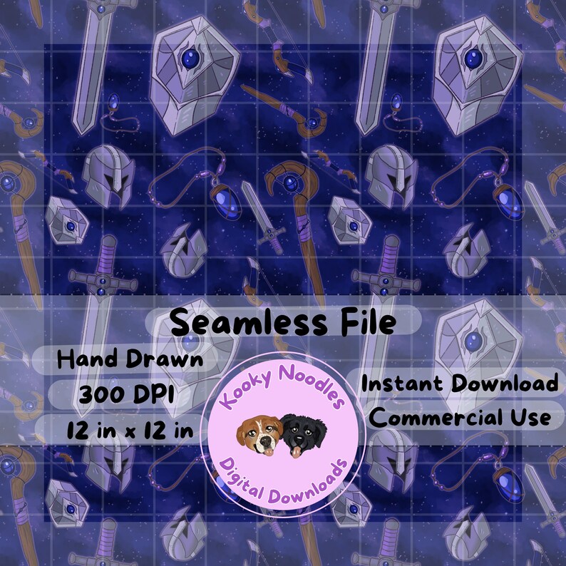 Hand Drawn Fantasy Armor Seamless Pattern File, Fantasy Weapon ...