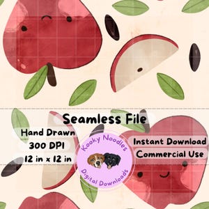 Simple Hand Drawn Cute Apple Seamless Pattern File for Kids, Back to School Repeating Pattern PNG for Commercial Use