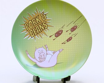 Pork and Beans plate - melamine - pig graphic - childrens dinner plate