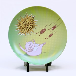 Pork and Beans plate - melamine - pig graphic - childrens dinner plate